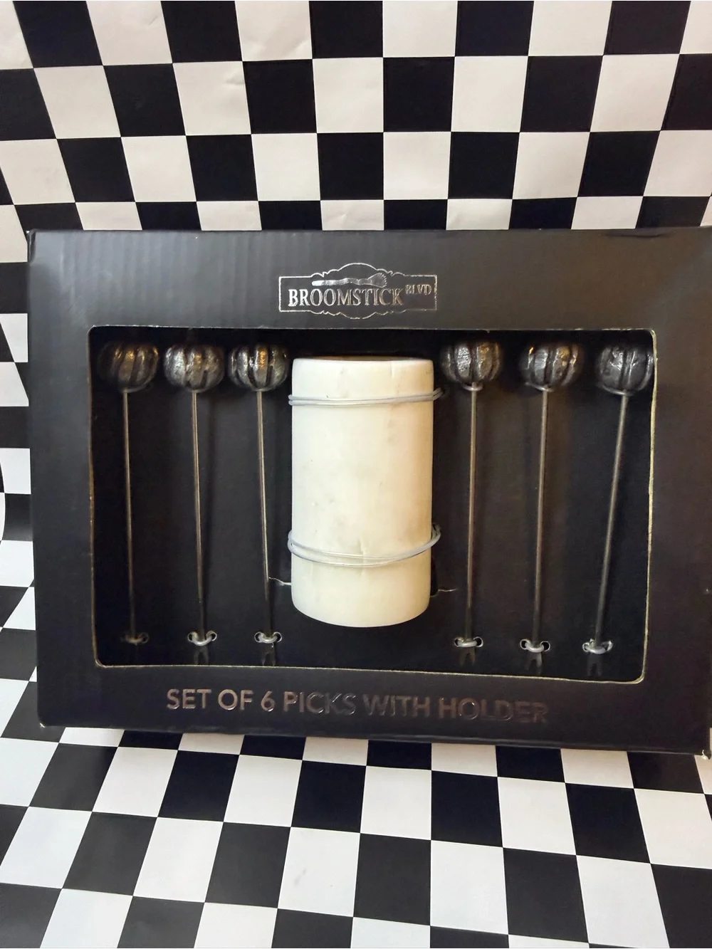 Set of 6 Cocktail Picks with Marble Holder